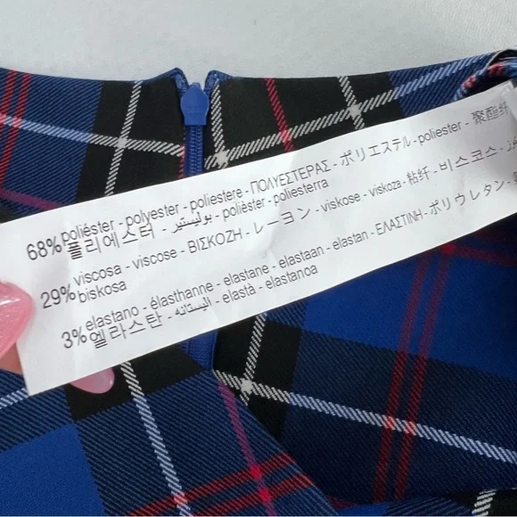 Zara Skirt Midi Women Medium Tartan Plaid Check Side Slit Ruched Blue Pencil Q - Picture 8 of 11